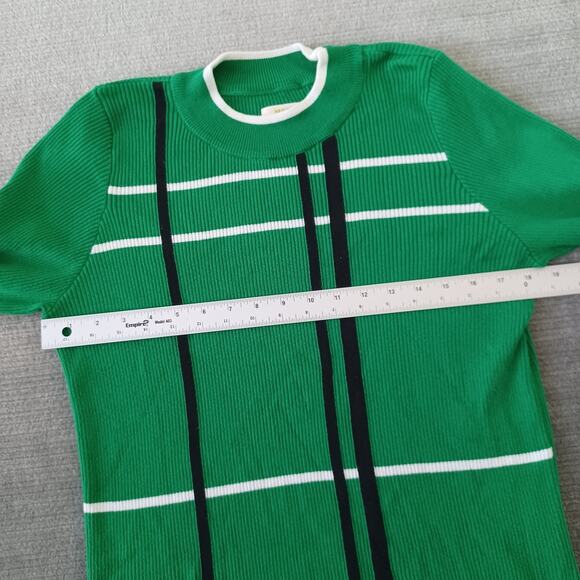 Anthropologie Maeve Sweater Women 1X Green Ribbed Mock Neck Striped Casual - Picture 6 of 8
